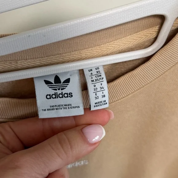 Adidas Originals Tan Cropped Crewneck Sweatshirt Neutral Minimalist Pullover XS - Picture 8 of 8